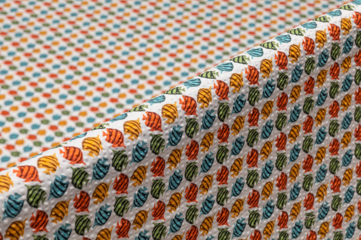 Gent Row Fish Print Seersucker Cotton in Multicolor
