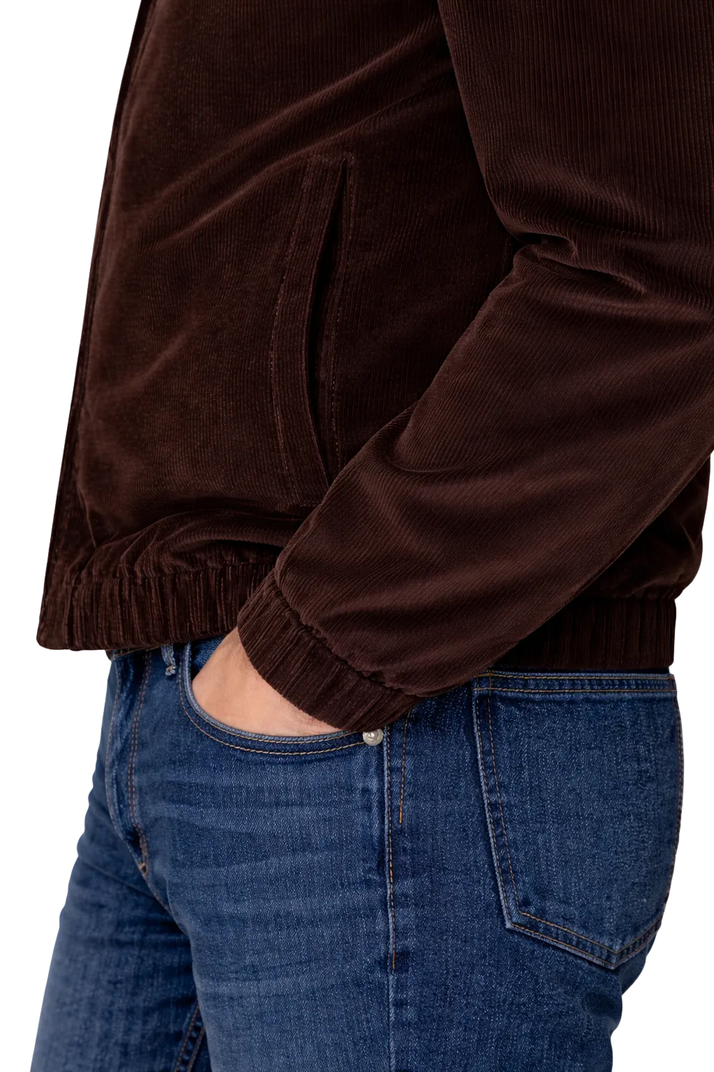 Fine Cotton Velour Corduroy Bomber Jacket in Chocolate Brown