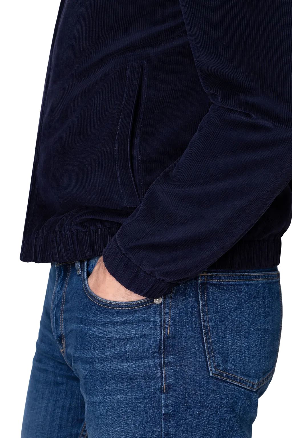 Fine Cotton Velour Corduroy Bomber Jacket in Navy