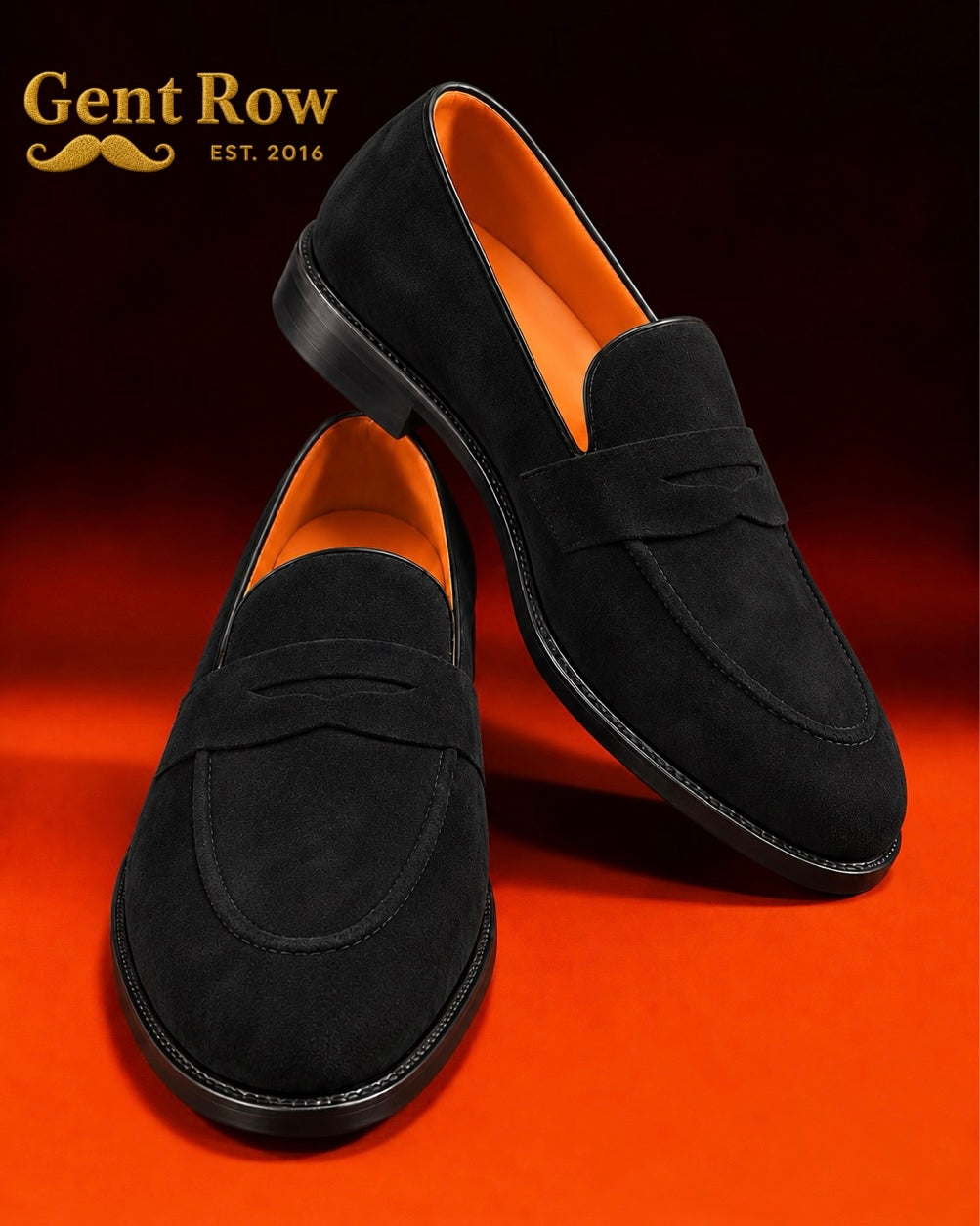 Gent Row Calf Suede Penny Loafer in Black
