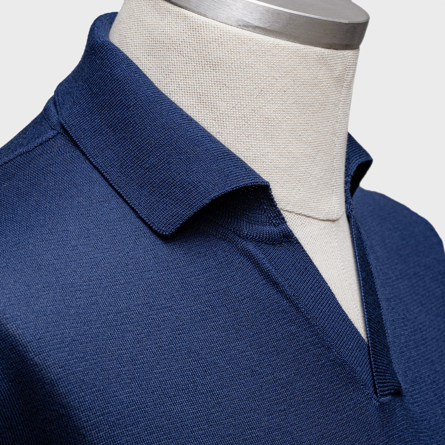 Gent Row Polo Long Sleeve, Organic Cotton & Mulberry Silk in Blue