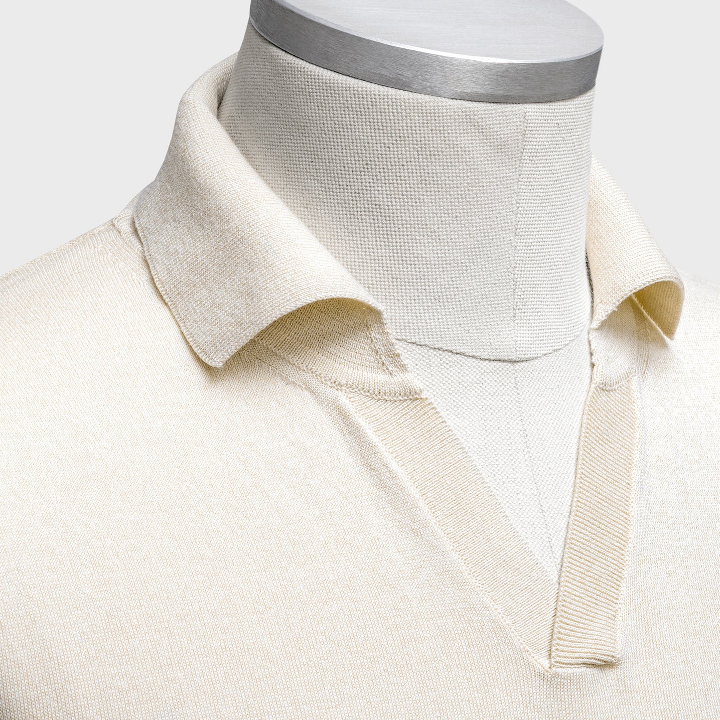 Gent Row Polo Long Sleeve, Organic Cotton & Mulberry Silk in Cream