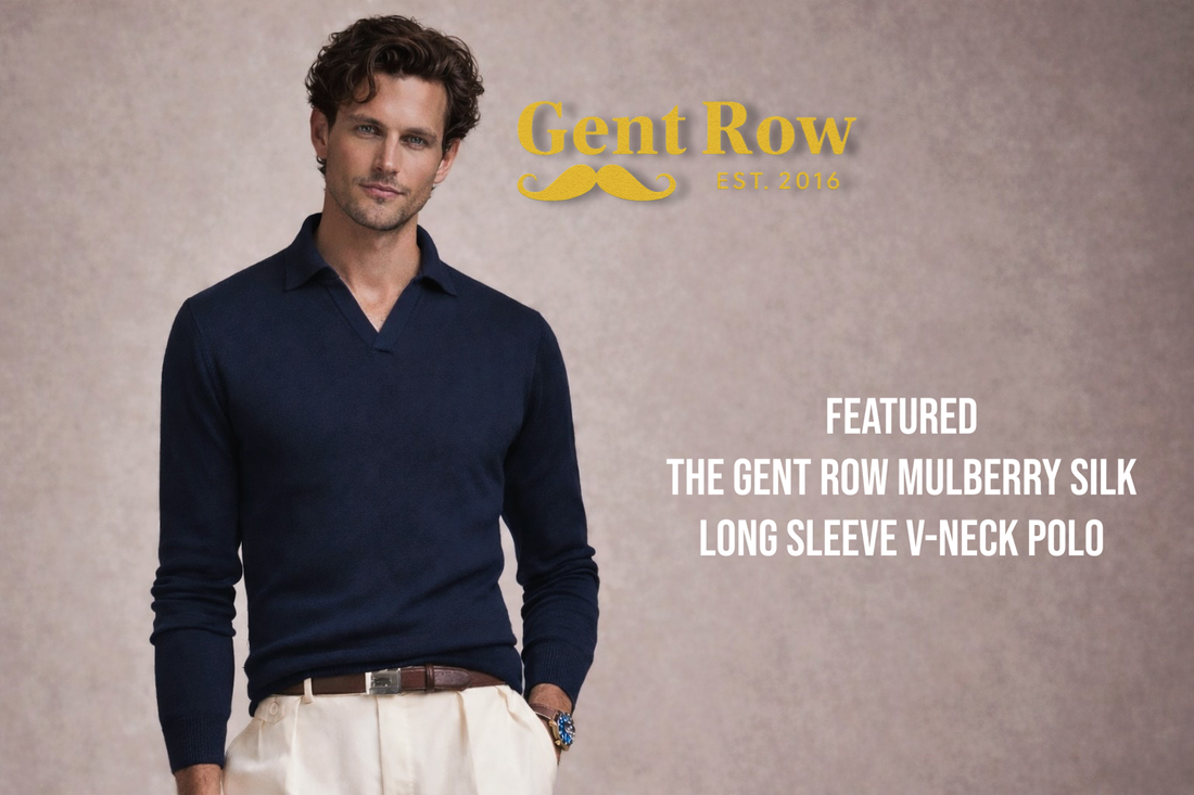 The Gent Row Polo Long Sleeve V-Neck in Organic Cotton & Mulberry Silk