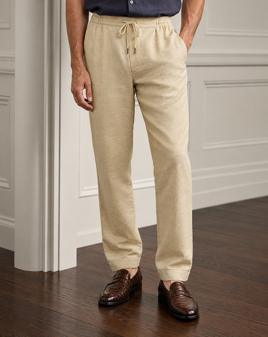 GENT ROW Hand Tailored Silk-Linen Drawstring Trousers
