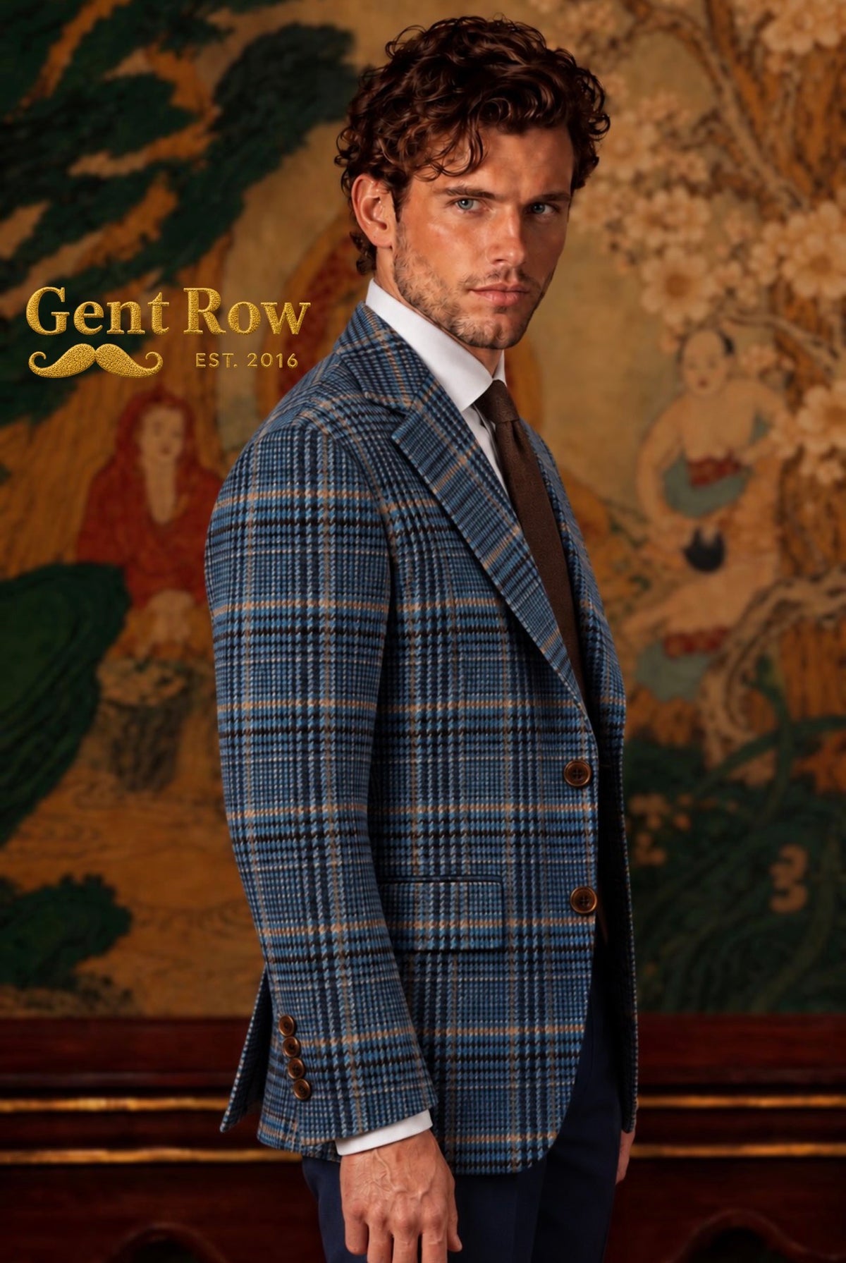 Gent Row 100% Alpaca Blue Glenn Plaid Sport Coat