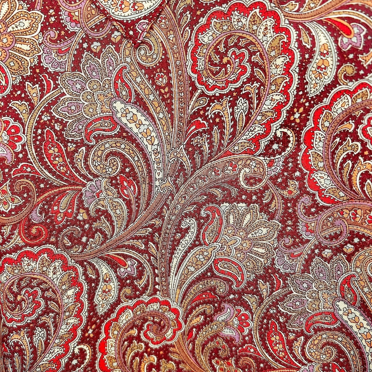 Gent Row 100% Satin Silk Button Down in Red Paisley Print