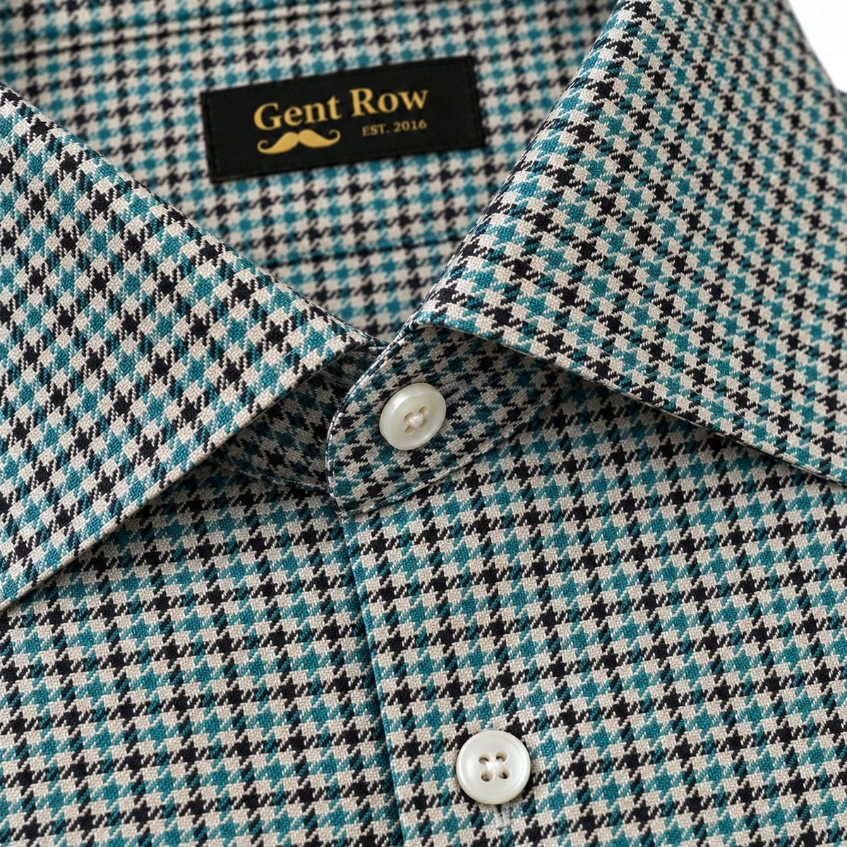 Gent Row Aqua Houndstooth Tweed Button Down Shirt