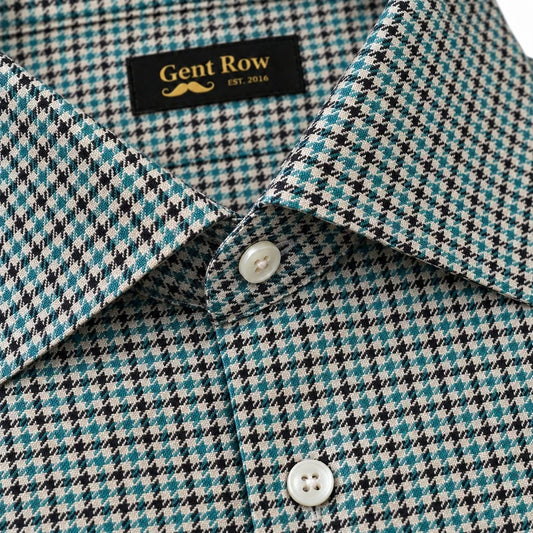 Gent Row Aqua Houndstooth Tweed Button Down Shirt