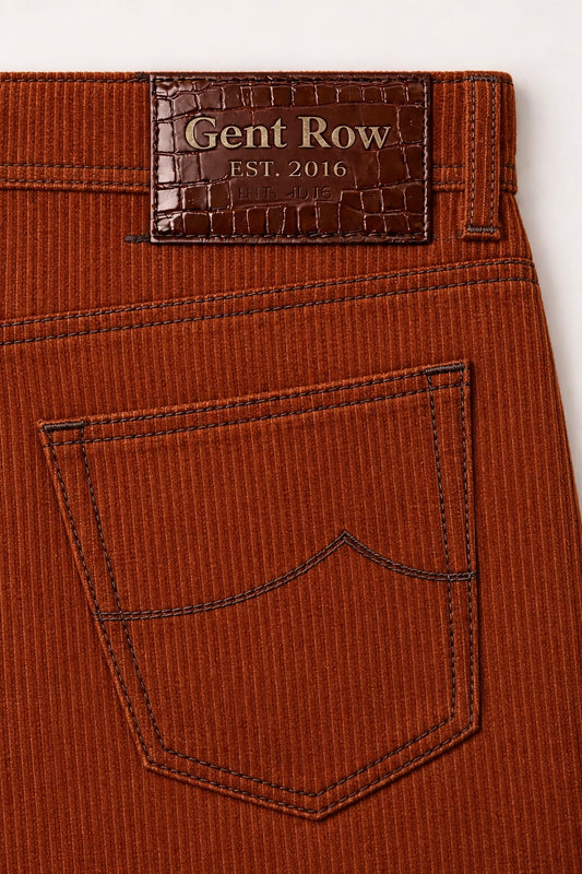 GENT ROW Cotton Pile Velvet Jeans in Rust Orange