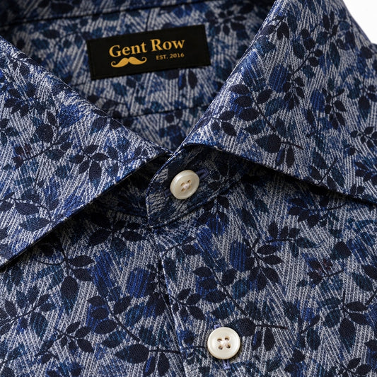 Gent Row Floral Twill Cotton Button Down Shirt in Blue