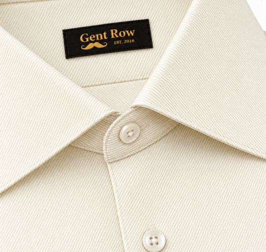 Gent Row Ecru Cotton Twill Button Down Shirt