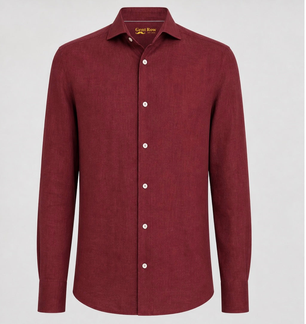 Gent Row Brick Red Tropical Linen Button Down Shirt