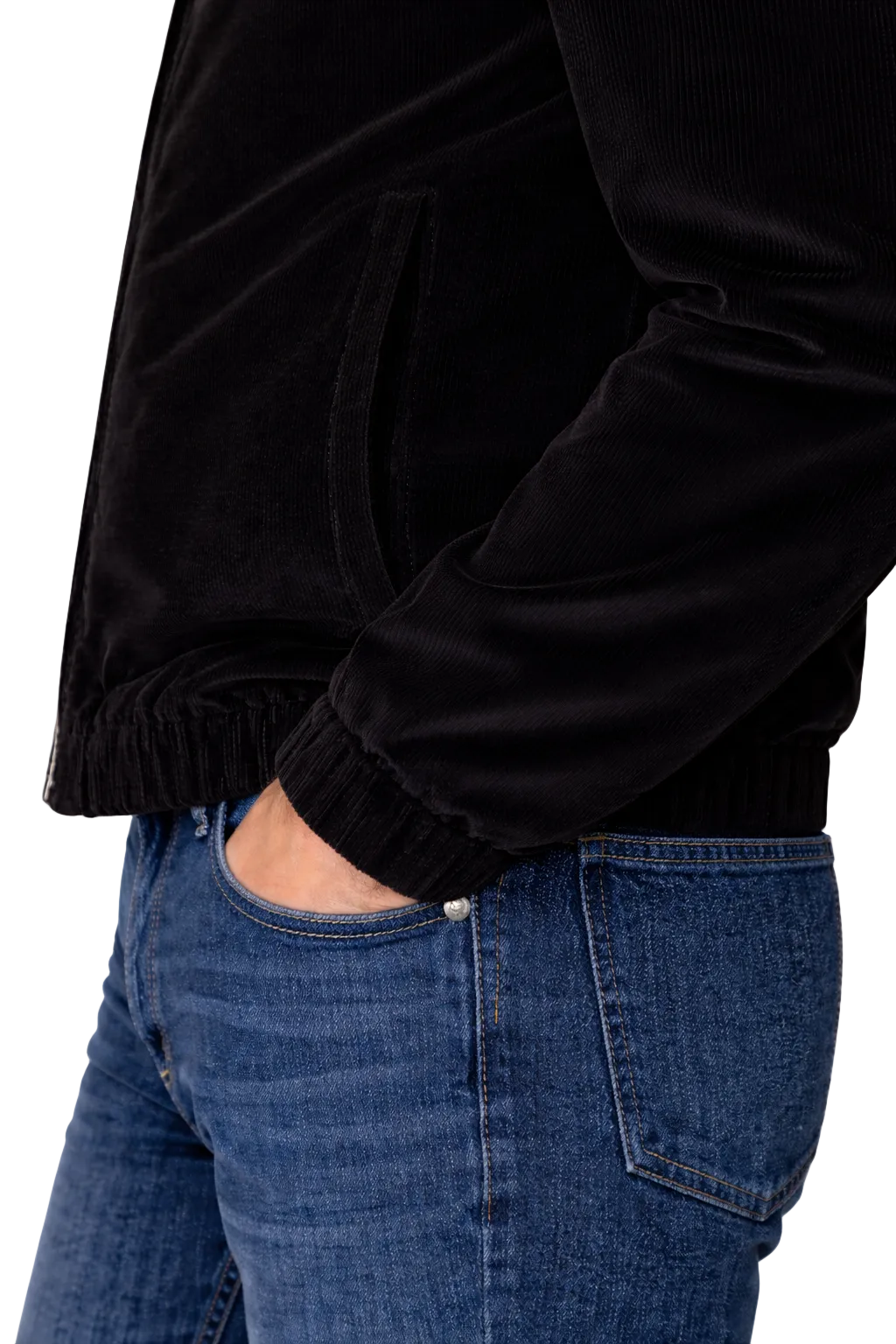 Fine Cotton Velour Corduroy Bomber Jacket in Black