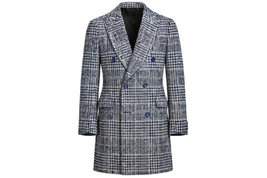 Gent Row Regency Plaid Overcoat in Blue and White