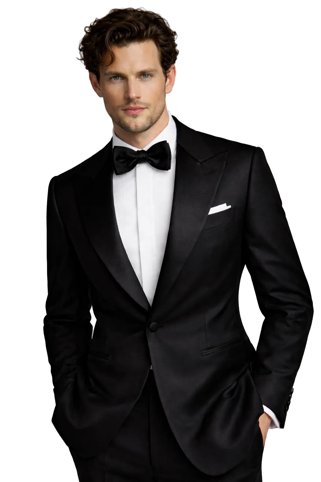 Gent Row Super 150's Peake Lapel Tuxedo in Black