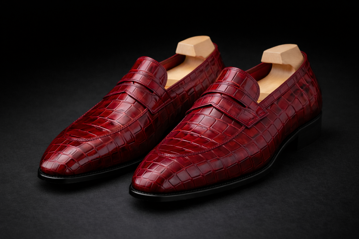 Gent Row Genuine Crocodile Loafers in Burgundy