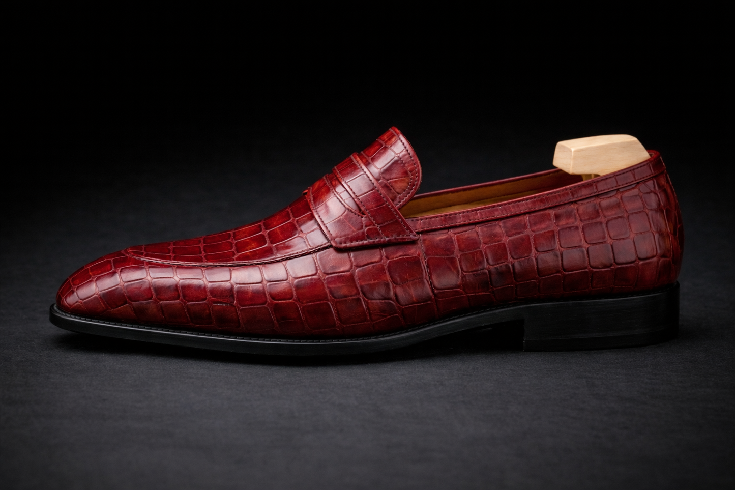 Gent Row Genuine Crocodile Loafers in Burgundy