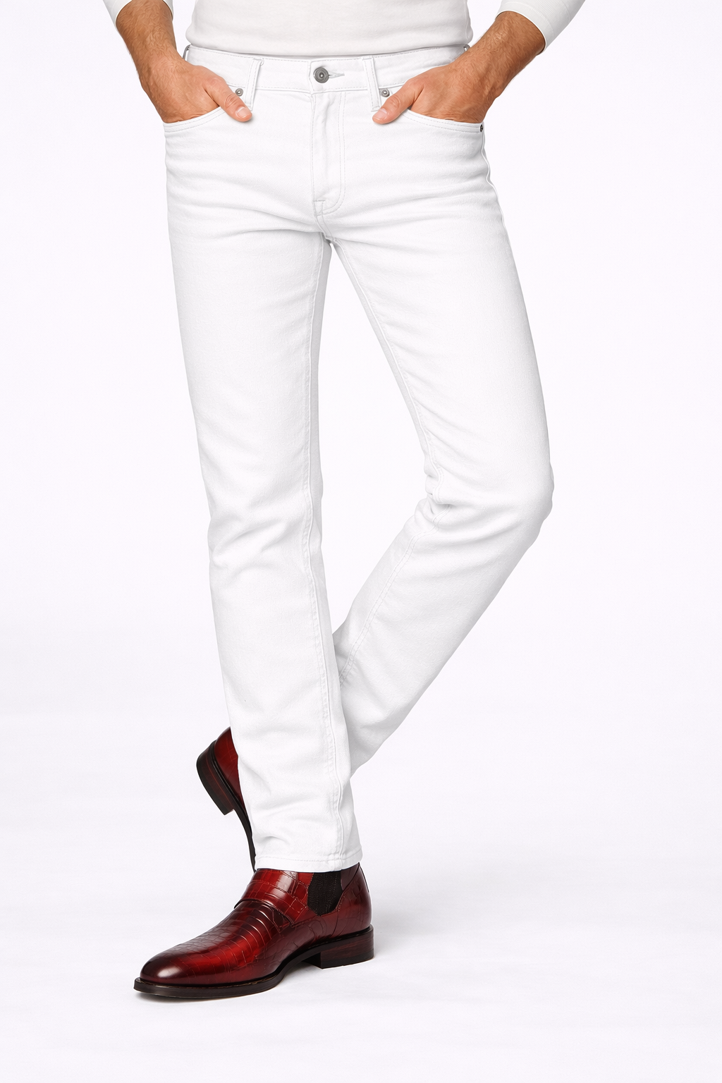 GENT ROW Fine Candiani White Denim Jean