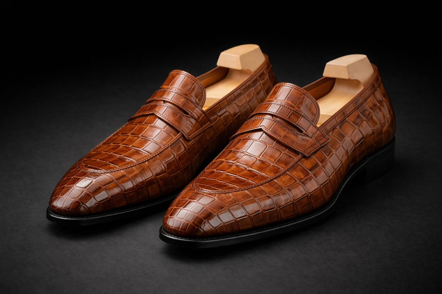 Gent Row Genuine Crocodile Loafers in Cognac