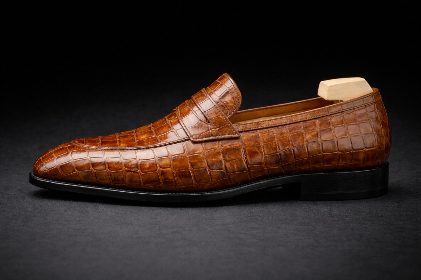 Gent Row Genuine Crocodile Loafers in Cognac