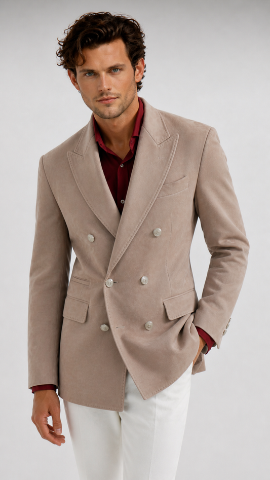 Gent Row 100% Leather Suede Double Breasted Jacket - Tropical Weight