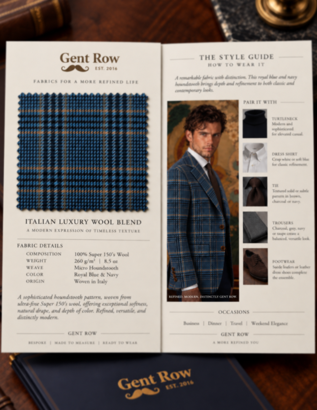 DESIGN CARD | Gent Row 100% Alpaca Blue Glenn Plaid Sport Coat
