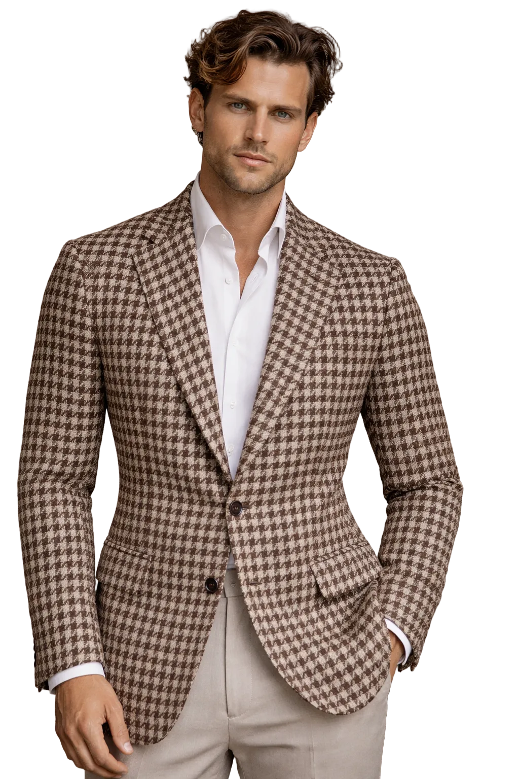 Gent Row Chocolate Brown Houndstooth Sport Coat