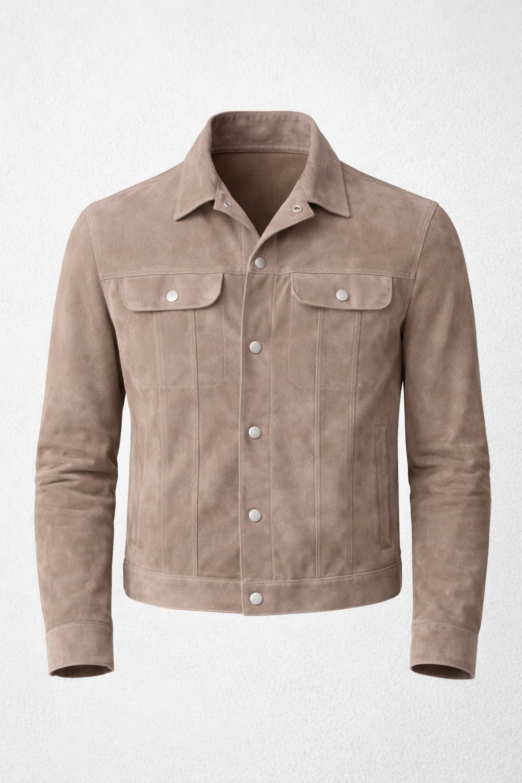 Lamb Suede Button Down Jacket in Hazelnut