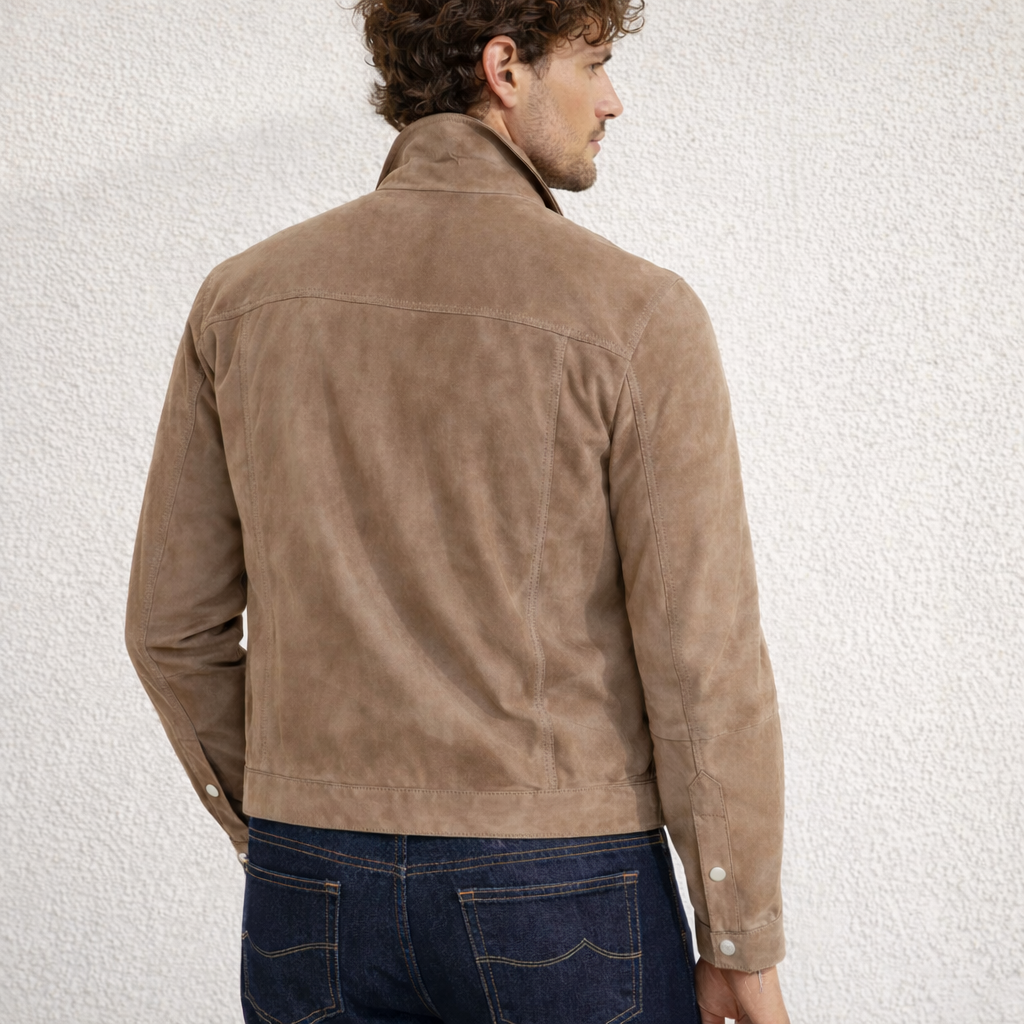 Lamb Suede Button Down Jacket in Hazelnut