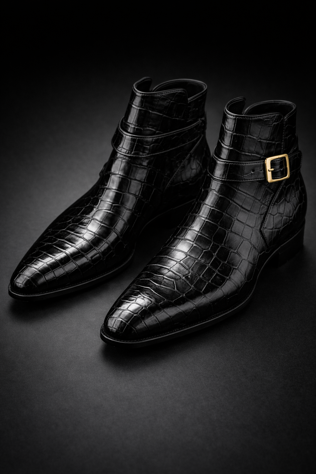 Gent Row Black Crocodile Embossed Chelsey Boots with Monk Strap