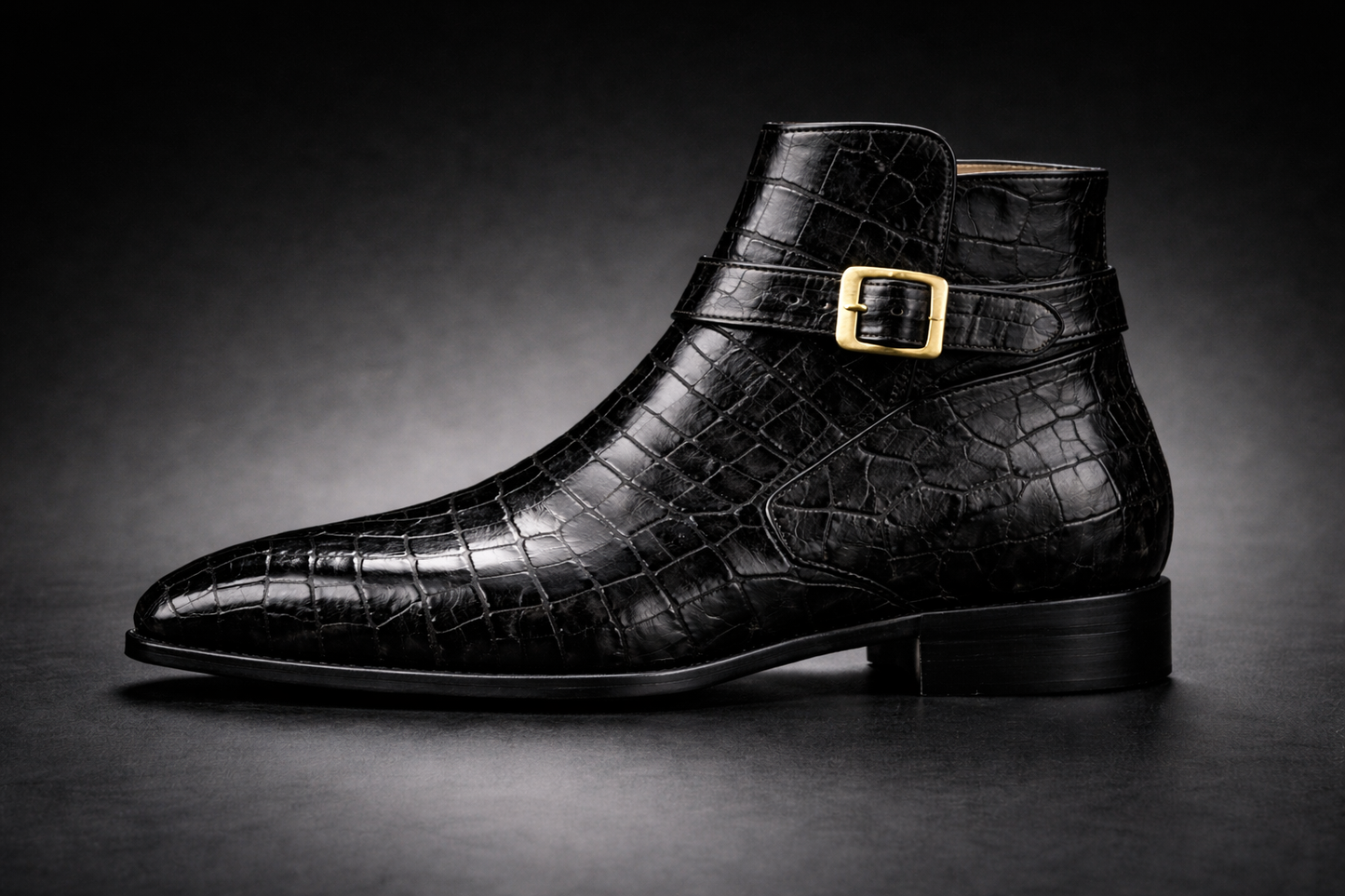 Gent Row Black Crocodile Embossed Chelsey Boots with Monk Strap