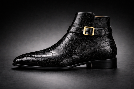 Gent Row Black Crocodile Embossed Chelsey Boots with Monk Strap
