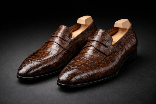 Gent Row Genuine Crocodile Loafers in Brown