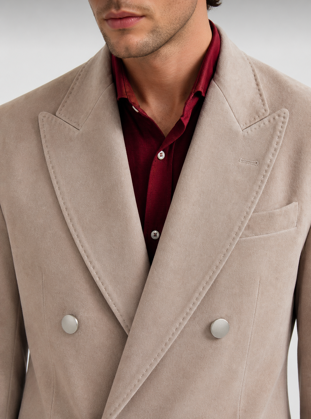 Gent Row 100% Leather Suede Double Breasted Jacket - Tropical Weight