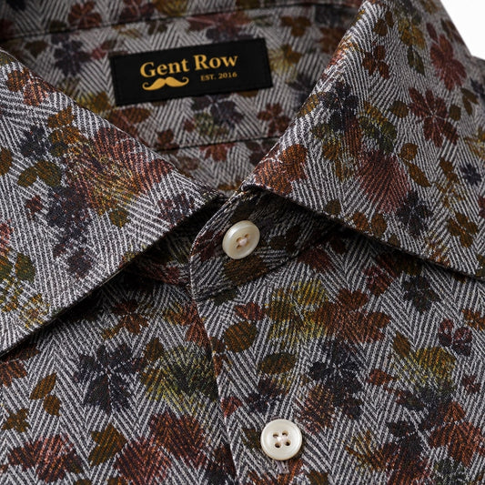 Gent Row Floral Fall Twill Cotton Button Down Shirt