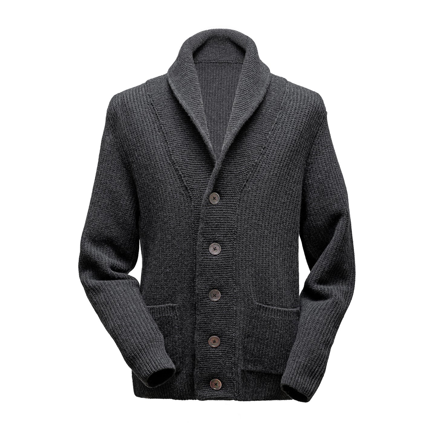 Gent Row Lambswool Shawl-Collar Cardigan in Grey