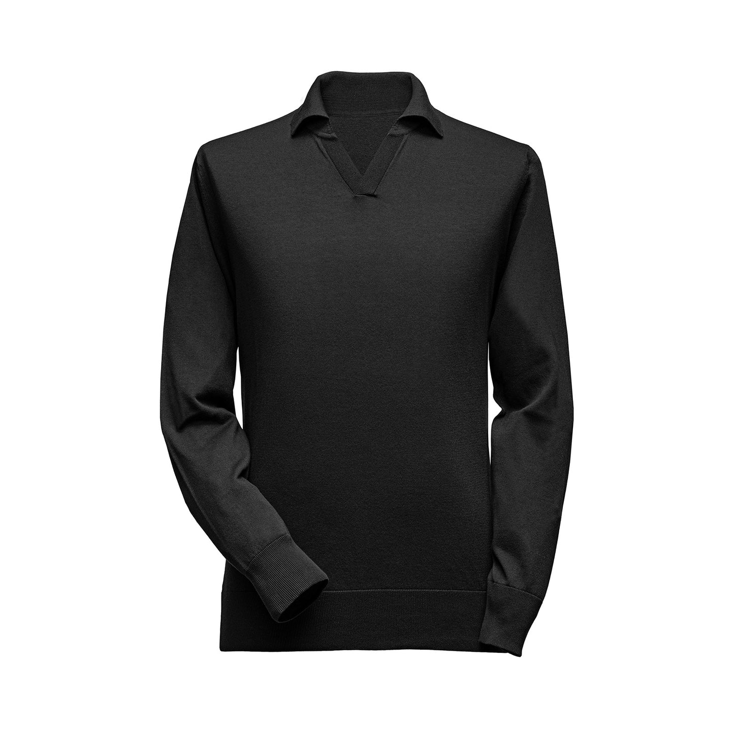 Gent Row Polo Long Sleeve, Organic Cotton & Mulberry Silk in Black