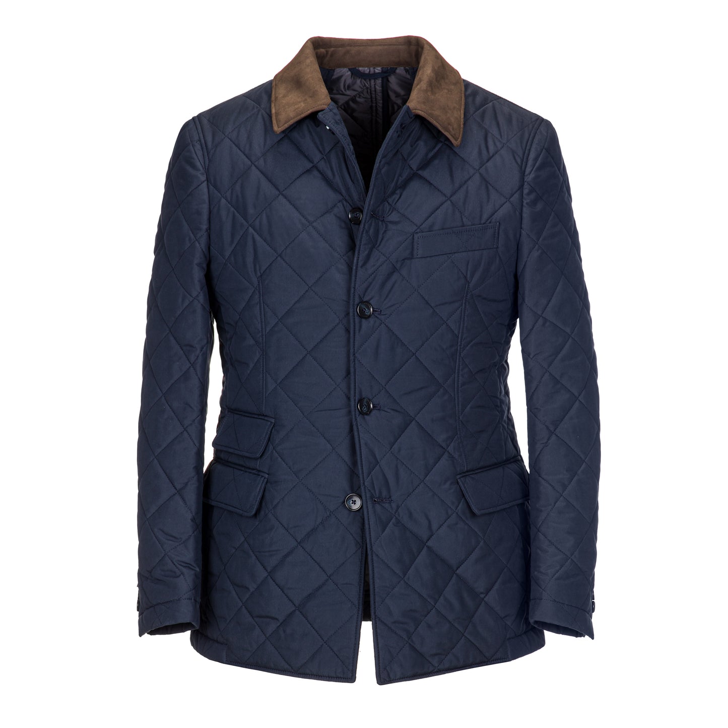Fine Diamond Stitch Quilted Jacket with Alcantara Suede Collar in Navy