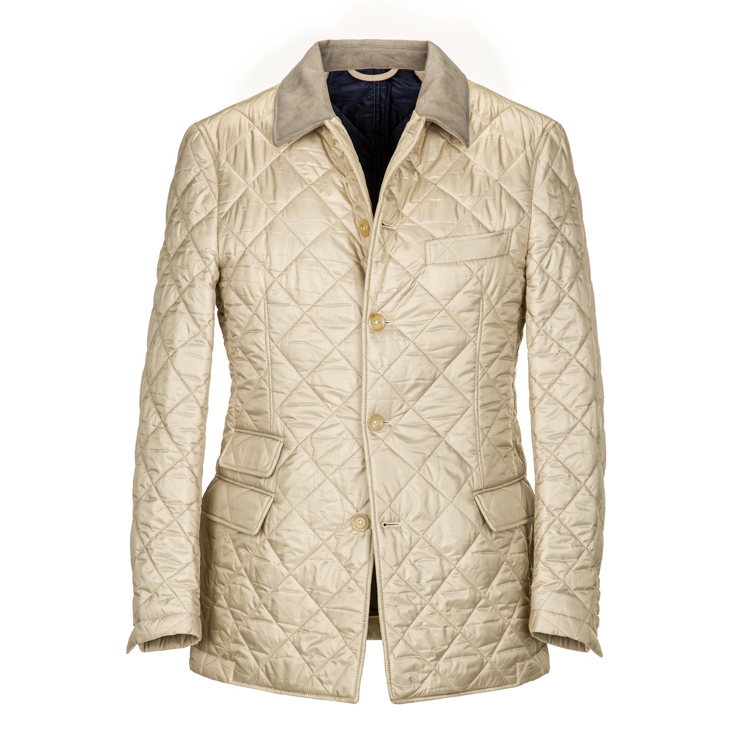 Fine Diamond Stitch Quilted Jacket with Alcantara Suede Collar in Ivory