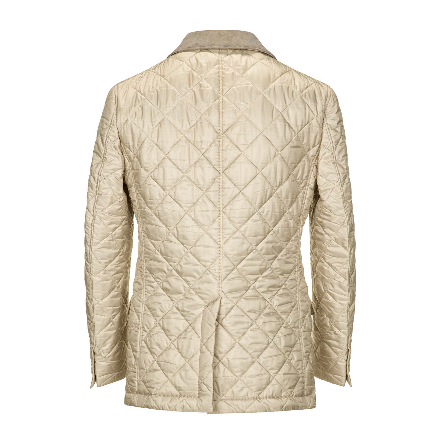 Fine Diamond Stitch Quilted Jacket with Alcantara Suede Collar in Ivory